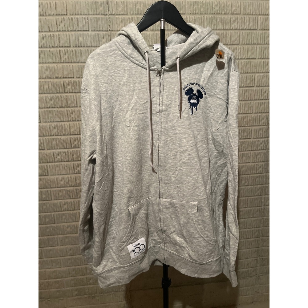 Disney Light Gray Zip-Up Hoodie with Navy Logo